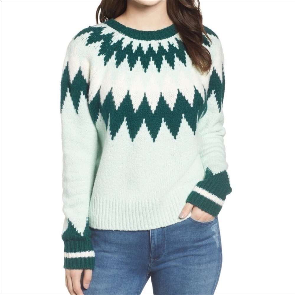 BP Cozy Ski Sweater Green Fairisle Chevron NWT M